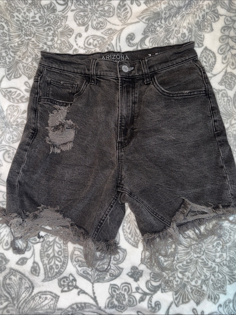 Arizona Jean Company Distressed Charcoal High-Rise Denim Shorts